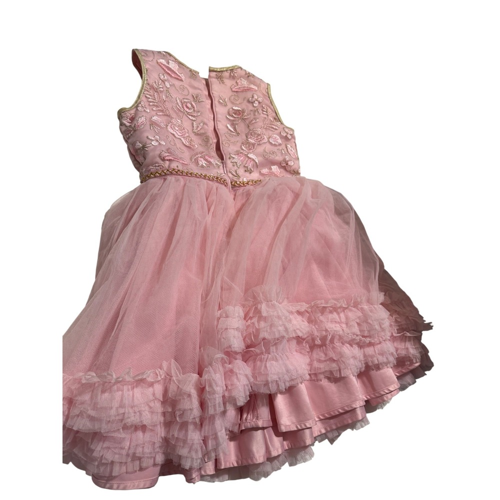 Disney Princess Aurora Pink Embroidered Tulle Ruffle Dress Girls Size 7/8